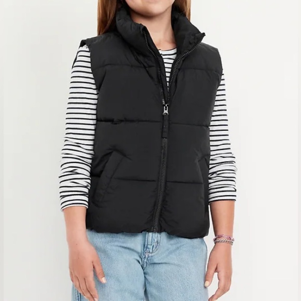 OLD NAVY Girls Black Quilted Puffer Vest - Size Small (6-7)